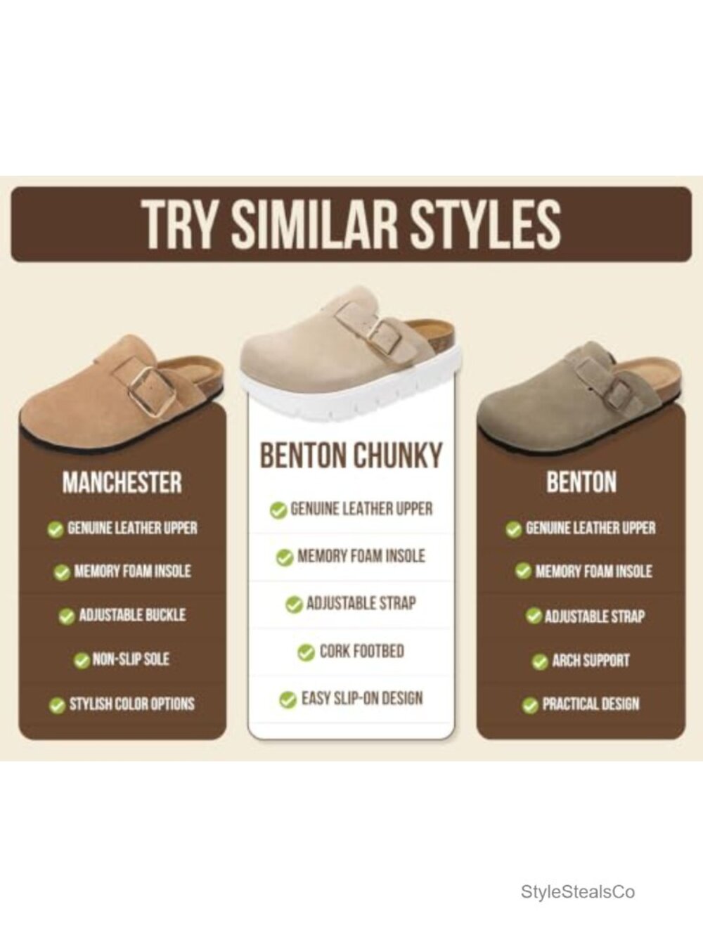 Genuine Leather Platform Clogs with Memory Foam Insole Arch Support Non-Slip - Picture 5 of 6
